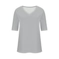 thumbnail image 4 of Elvqul Shirts for Women Gray Plain Blouses V-Neck 3/4 Sleeve Spring Pullover Womens Tops Dressy, 4 of 6
