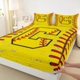 thumbnail image 3 of Manfei Boys Personalized Gifts Queen Sheet Sets,Yellow Letter C Flat Sheet,Baseball Sport Game Queen Fitted Sheet For Boys Kids,Lightweight Room Decoration,4pcs, 3 of 7