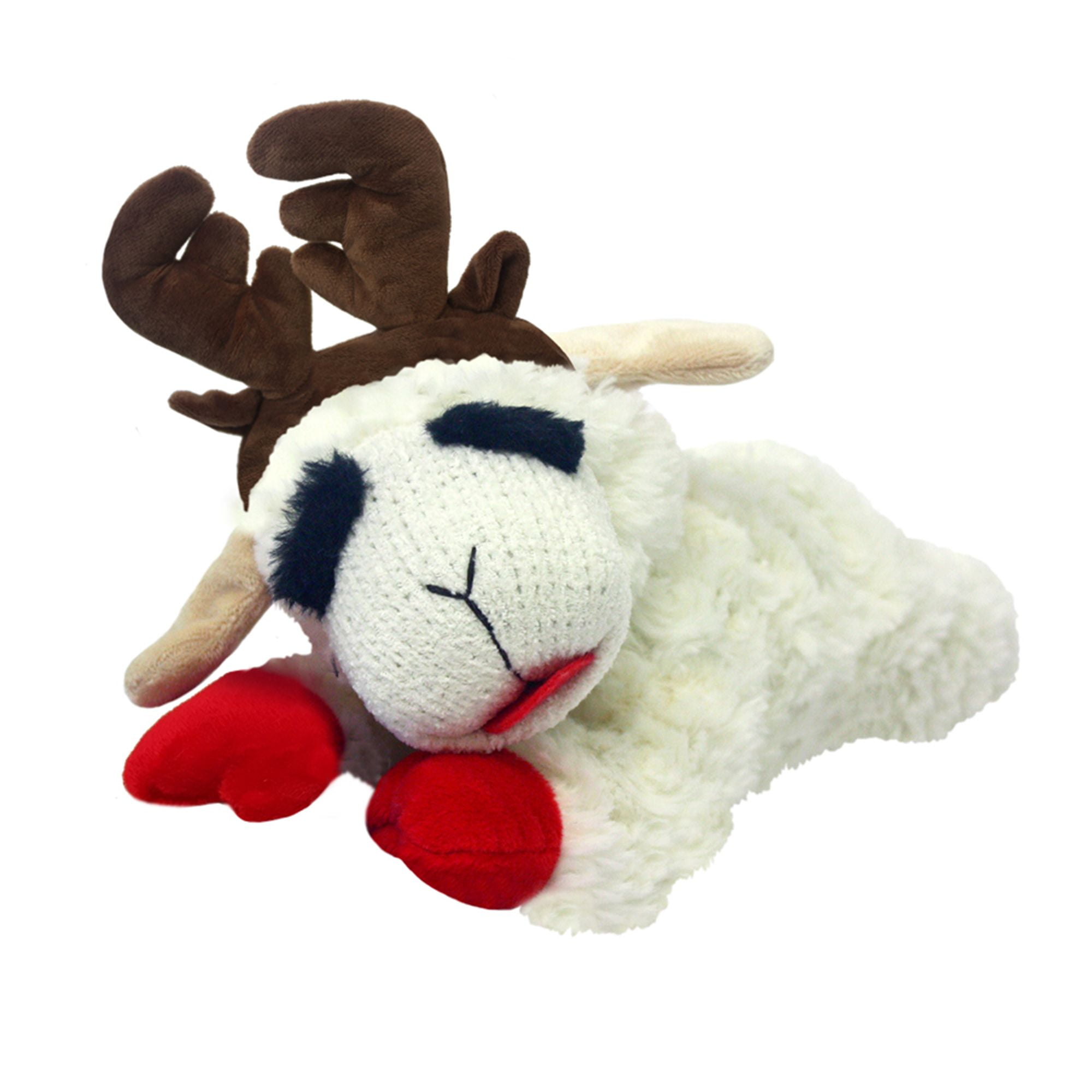 Multipet Holiday Lamb Chop with Antlers Plush Dog Toy, Medium