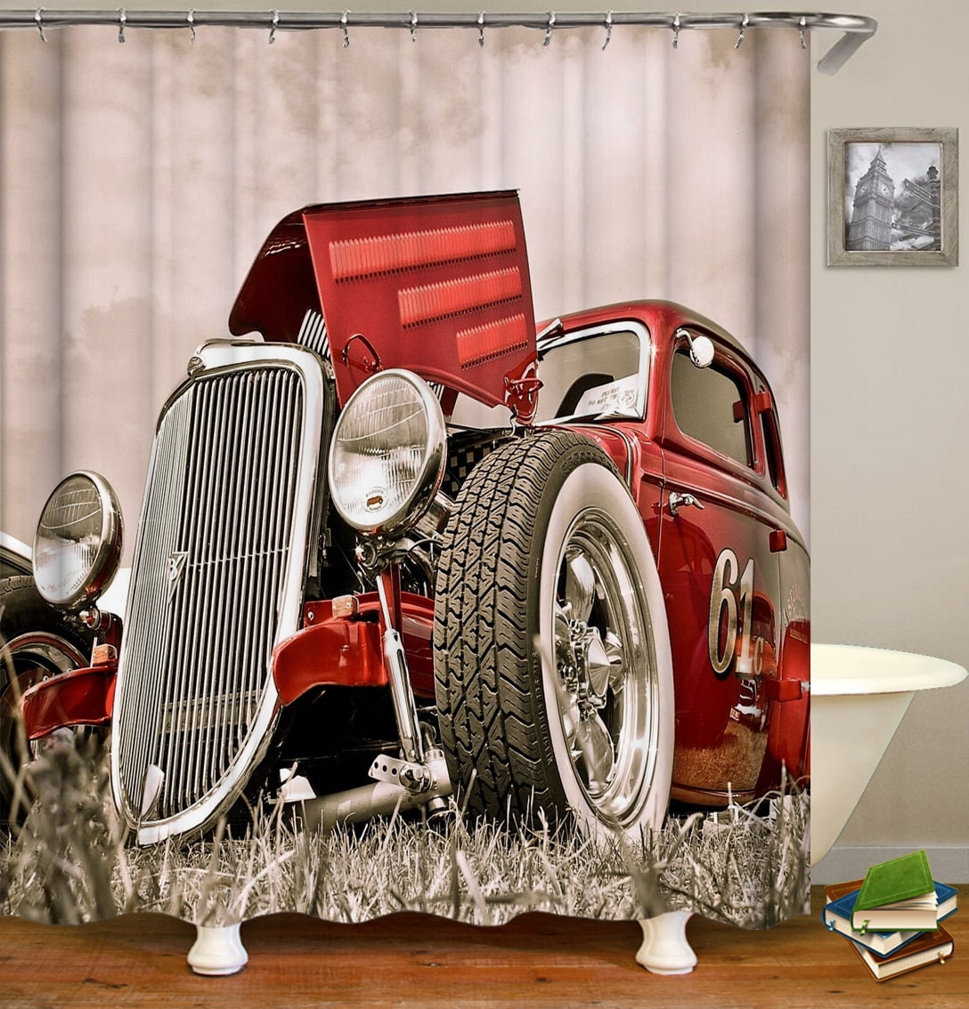 72 x 72 inches Shower Curtain Vintage Car Red 1960s Retro Style Red Car
