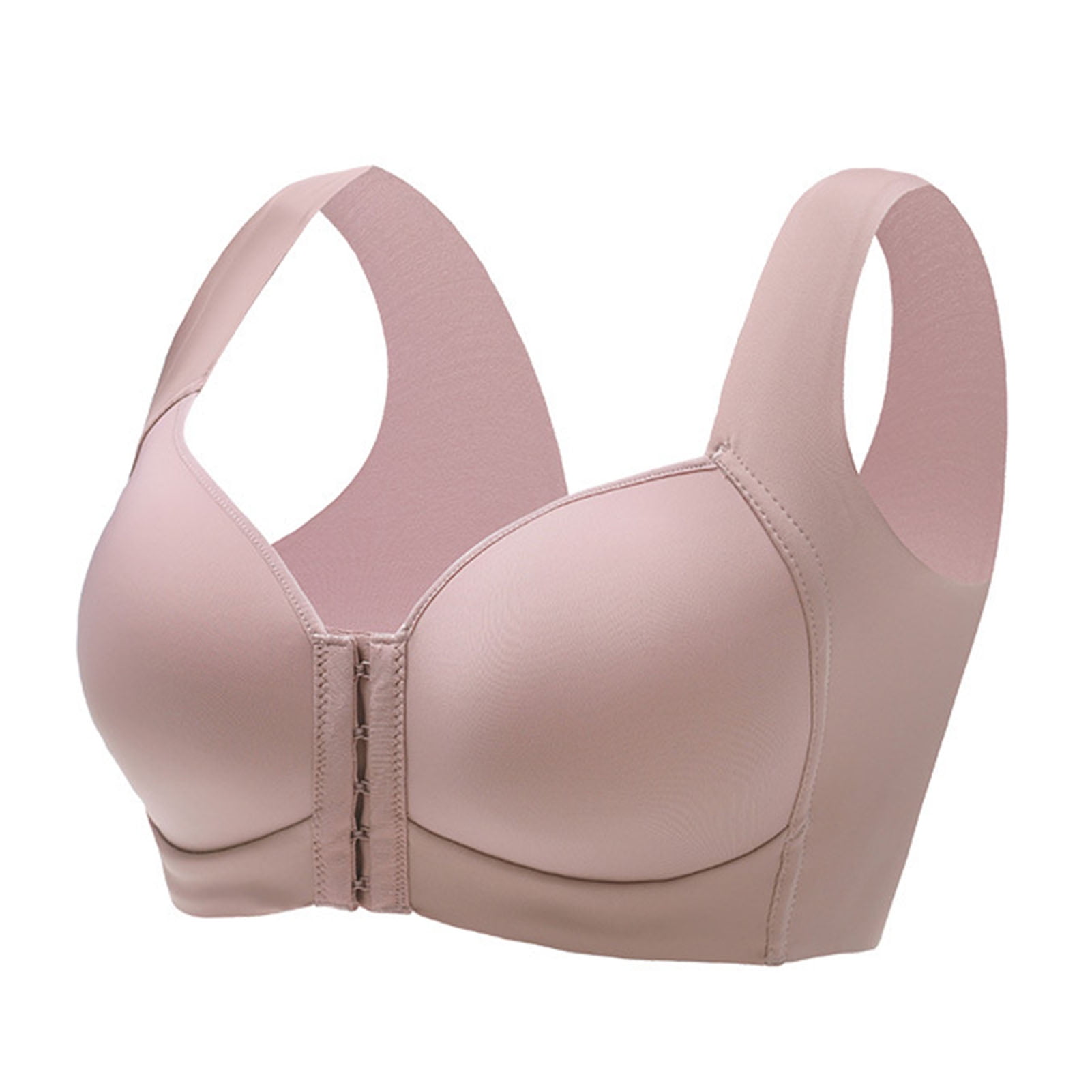 HEVIRGO Wide Shoulder Straps Women Bra U-Shaped Back Wire Free Front  Closure Full Cup Bra for Daily Wear,Grey 42C 