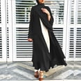 thumbnail image 3 of Muslim Long Sleeve Flowy Maxi Cardigan Islamic Open Front Kimono Abaya Robe Turkey Kaftan Solid Color Belted Loose Dress, 3 of 16