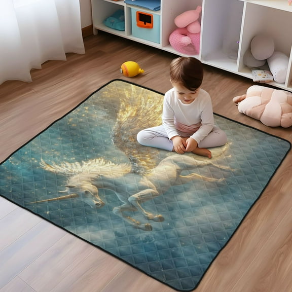 WOBOGO Starry Sky Pegasus Baby Playmats Extra Large Waterproof Rollable Activity Pads for Toddlers 50×50inch