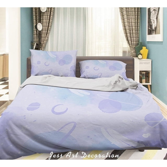 3D Acuarela Púrpura Planeta Espacial Juego de Funda de edredón Set de Ropa de Cama