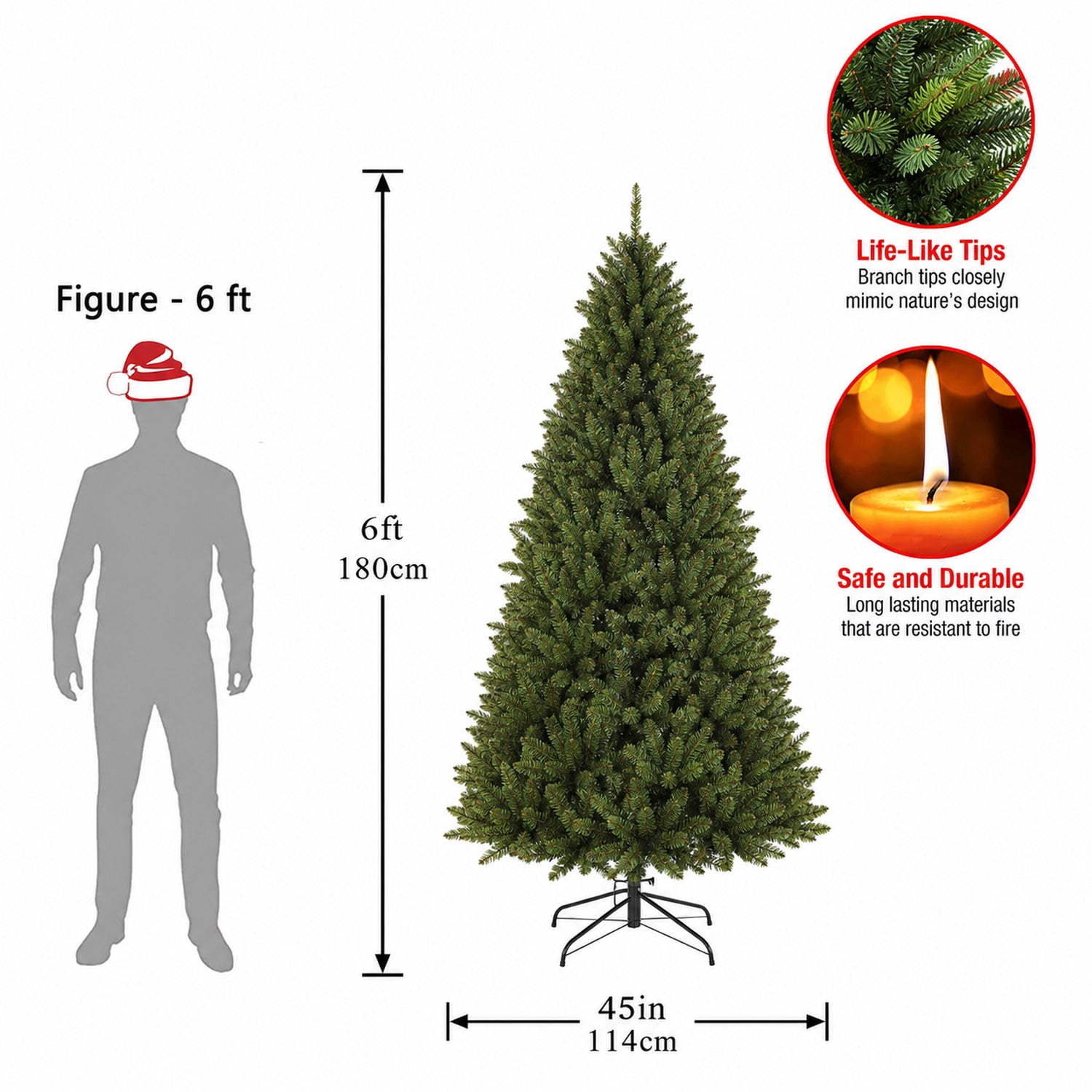 6 ft Artificial Christmas Tree with 960 PVC Branch Tips, Army Green, Metal Hinges and Foldable Base