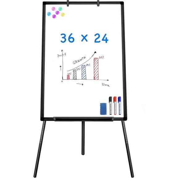 Easel Whiteboard - Magnetic Portable Dry Erase 36 x 24 Tripod Height Adjustable, 3' x 2' Flipchart Easel Stand White Board for Office or Teaching at Home & Classroom (36x24 White)