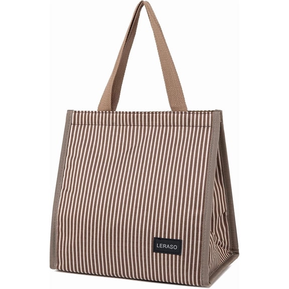 Insulated Lunch Bag for Work, 10.2"x5.9"x10.2" Oxford Waterproof Striped Canvas Tote Bag