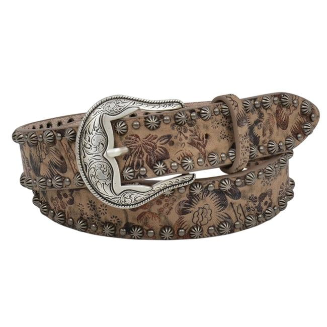 Angel Ranch Western Womens Belt Leather Turquoise Slab Conchos Brown DA6264