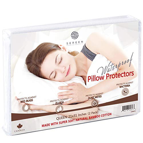 Zippered Pillow Protector Case Waterproof Breathable Terry Cotton Cover Set of 2 