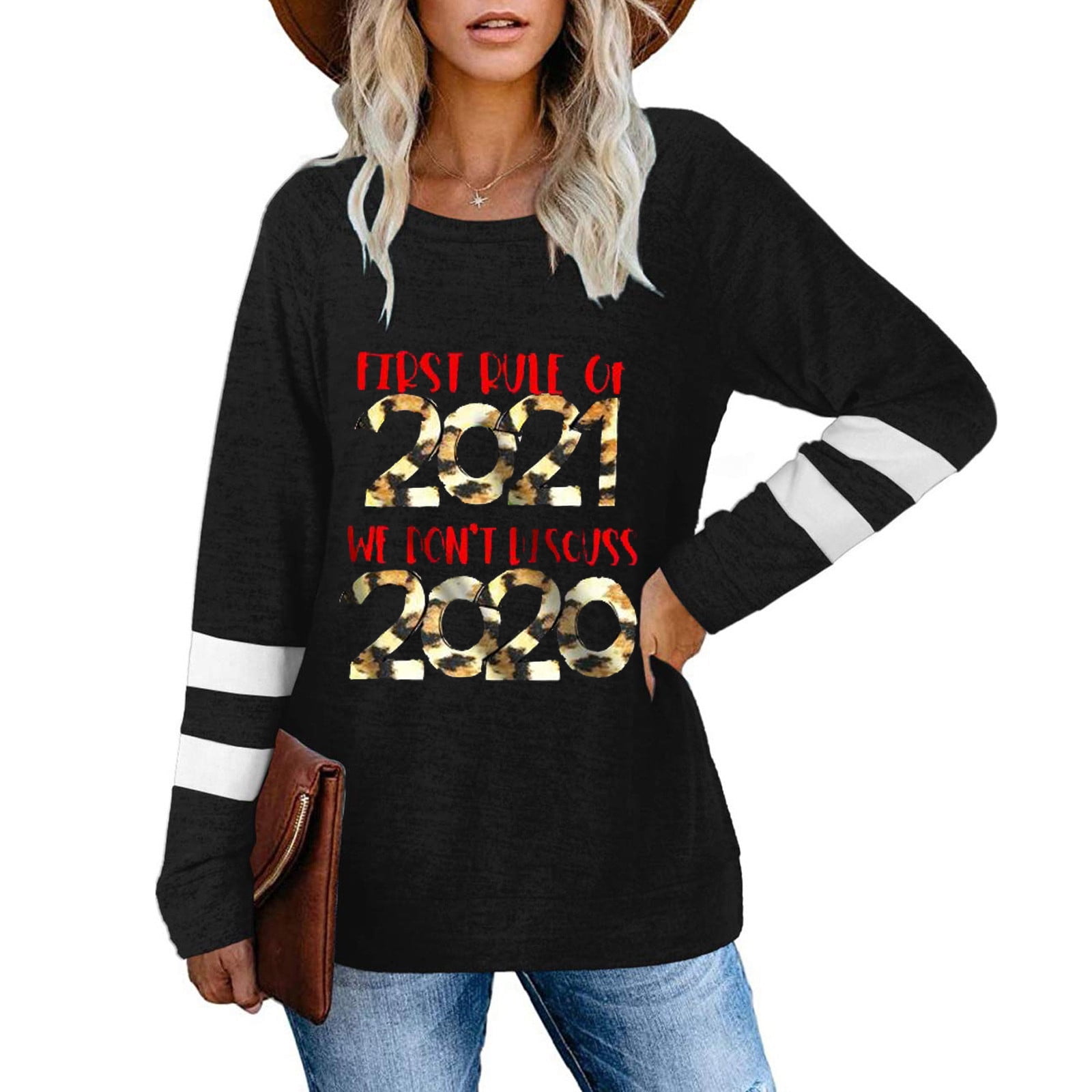 Hoodies for Women,Women Letter Printing Stripe Round Collar Long Sleeves Sweater Tops