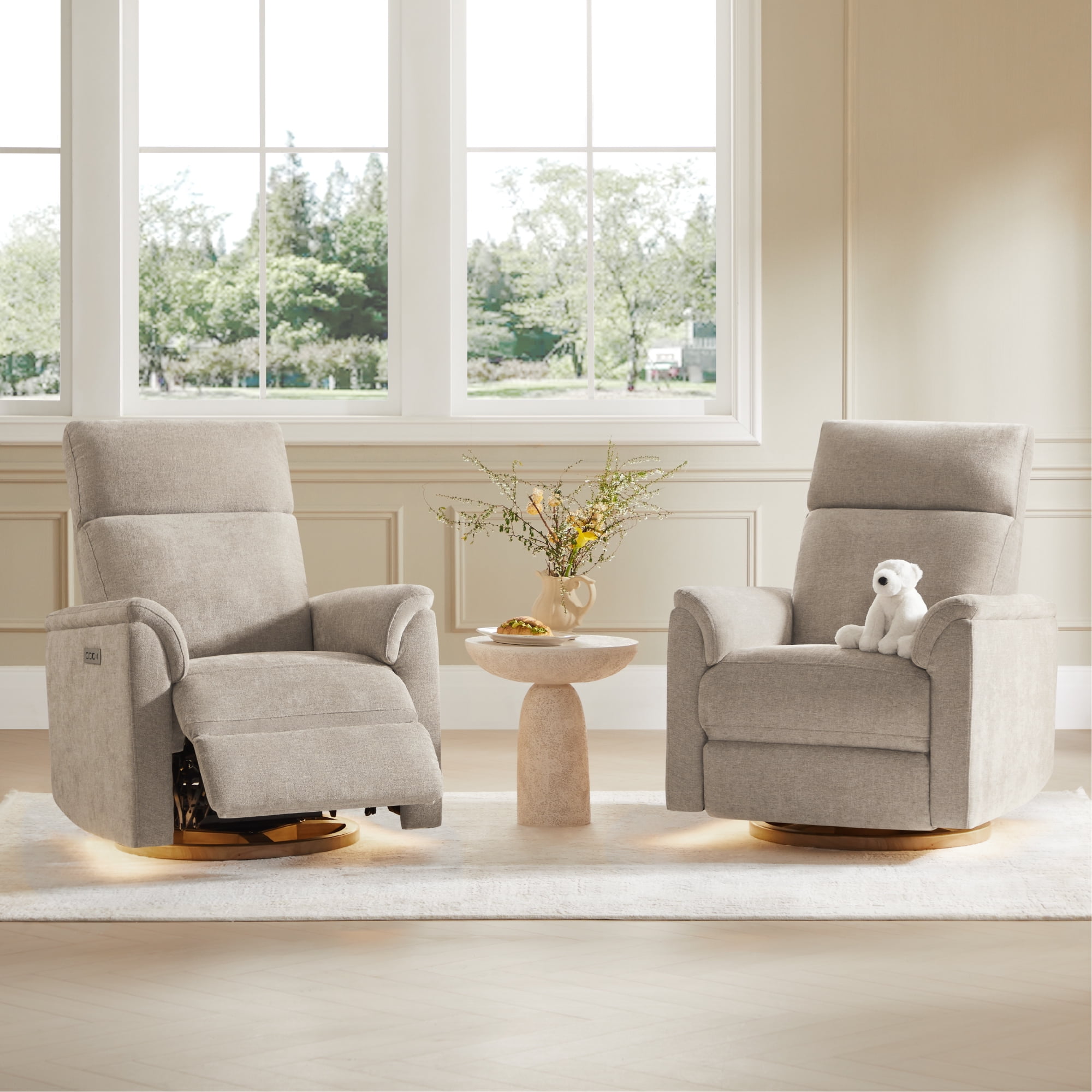 Spruce & Spring 270° Swivel Power Recliner with Nightlight for Nursery and Living Room, Khaki