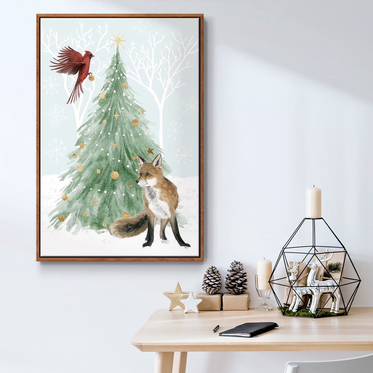 Christmas in the Forest Collection B - Framed Gallery Wrapped Holiday Canvas - 17 x 25 - Rosewood Frame