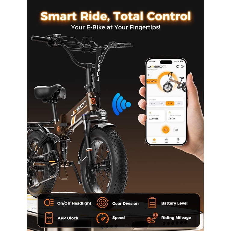 Jasion Hunter Pro Electric Bike, 1000W Folding Ebike with 48V 15AH