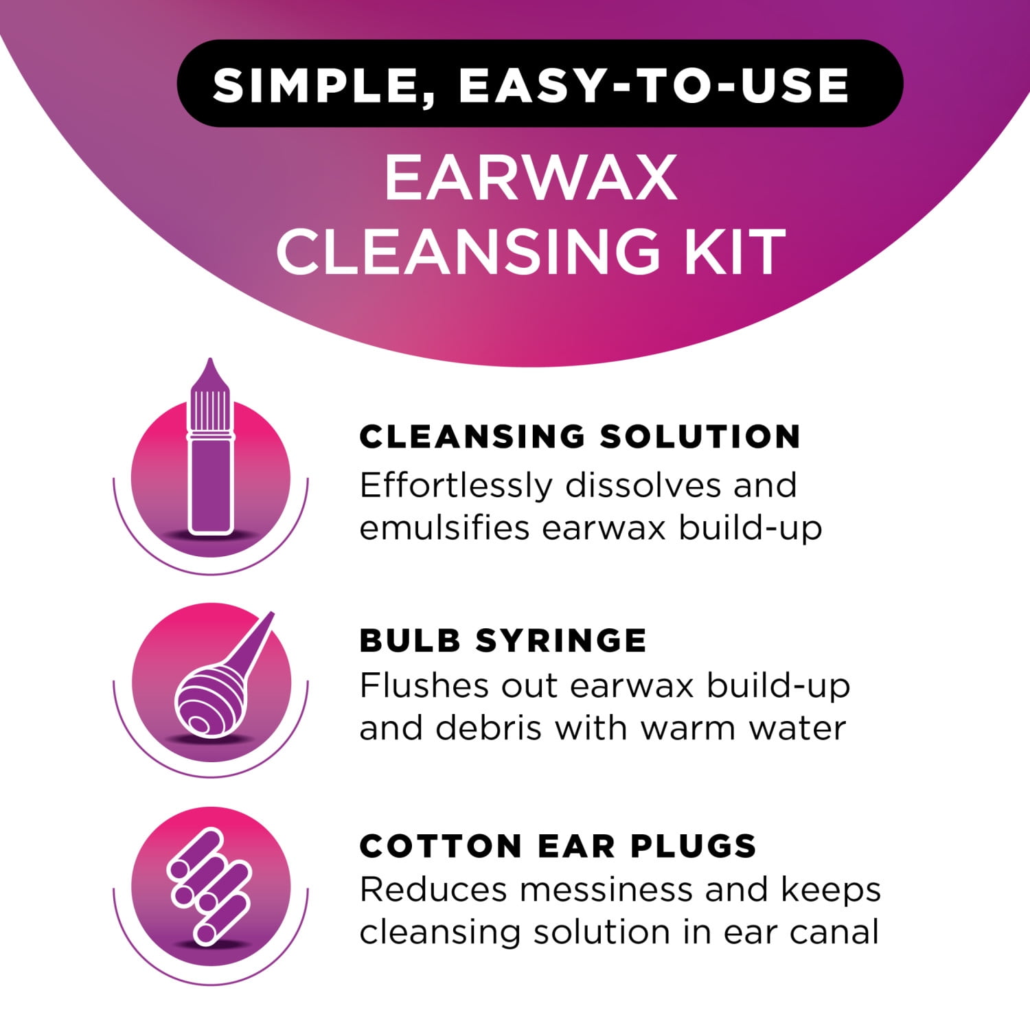 Lipo Earwax Cleansing Kit with Bulb Syringe and Cotton Plugs