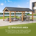 thumbnail image 3 of Sunjoy Carport 11 ft. x 20 ft. Standard Wood Gazebo Heavy Duty Garage, Cedar Framed Gazebo Car Shelter with Metal Roof and Movable Ceiling Hook, 3 of 9