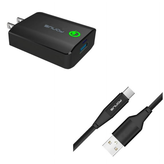 Fast 18W Home Charger w Type-C 6ft USB Cable G1N for Acer Liquid Jade Primo - Alcatel PulseMix, 7, Idol 5S 5 4S - ASUS Zenfone V Live, ROG Phone, AR 6 5z 4 Pro - Blackberry Motion, Key2