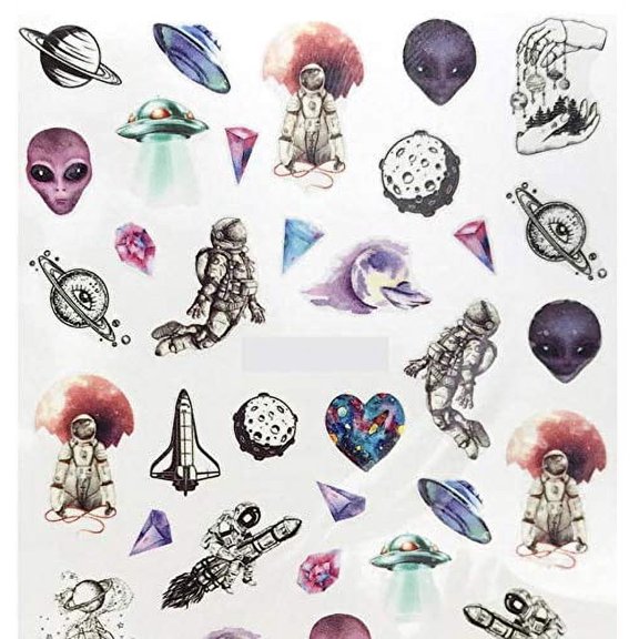 Full Set of Area 51 inspired Decals - Alien - space ship - planet - moon - Astronaut Nail Sticker Salon Quality Nail Art - Nail Decals