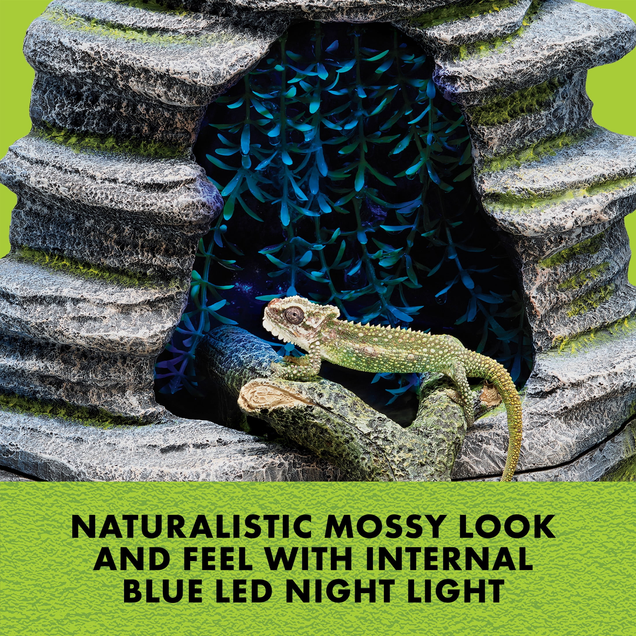Zilla Spring Cave Décor with Blue LED Rain Chamber, Reptile Waterfall, Terrarium Water Dripper, Water Fountain for Geckos, Chameleons, Frogs and More
