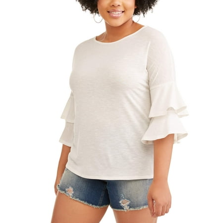 Ruffle Neck Wrap - Poof Women's Plus Ruffle Scoop Neck Top