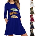 thumbnail image 1 of mtvxesu Robes, Robe Décontractée pour Femmes à Imprimé Plume, Manches Longues raglan à Blocs de Couleur, Robes Midi, 1 of 3