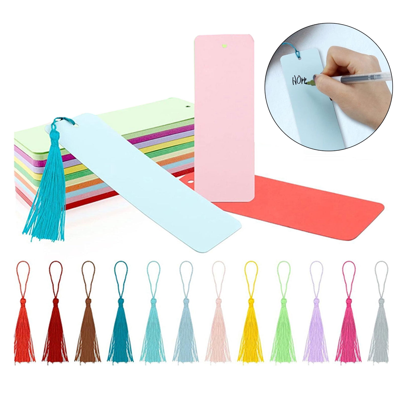 UNTERING Bookmark Blank Kraft Paper Bookmarks Rectangle Book Marks Hanging Label with Colorful Tassels for Party Decorations Project