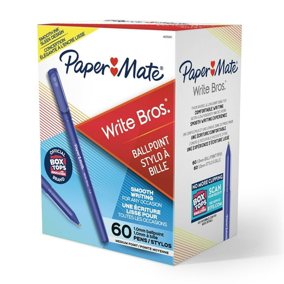 Paper Mate Ballpoint Pens, Write Bros. Blue Ink Pens, Medium Point (1.0mm), 60 Count