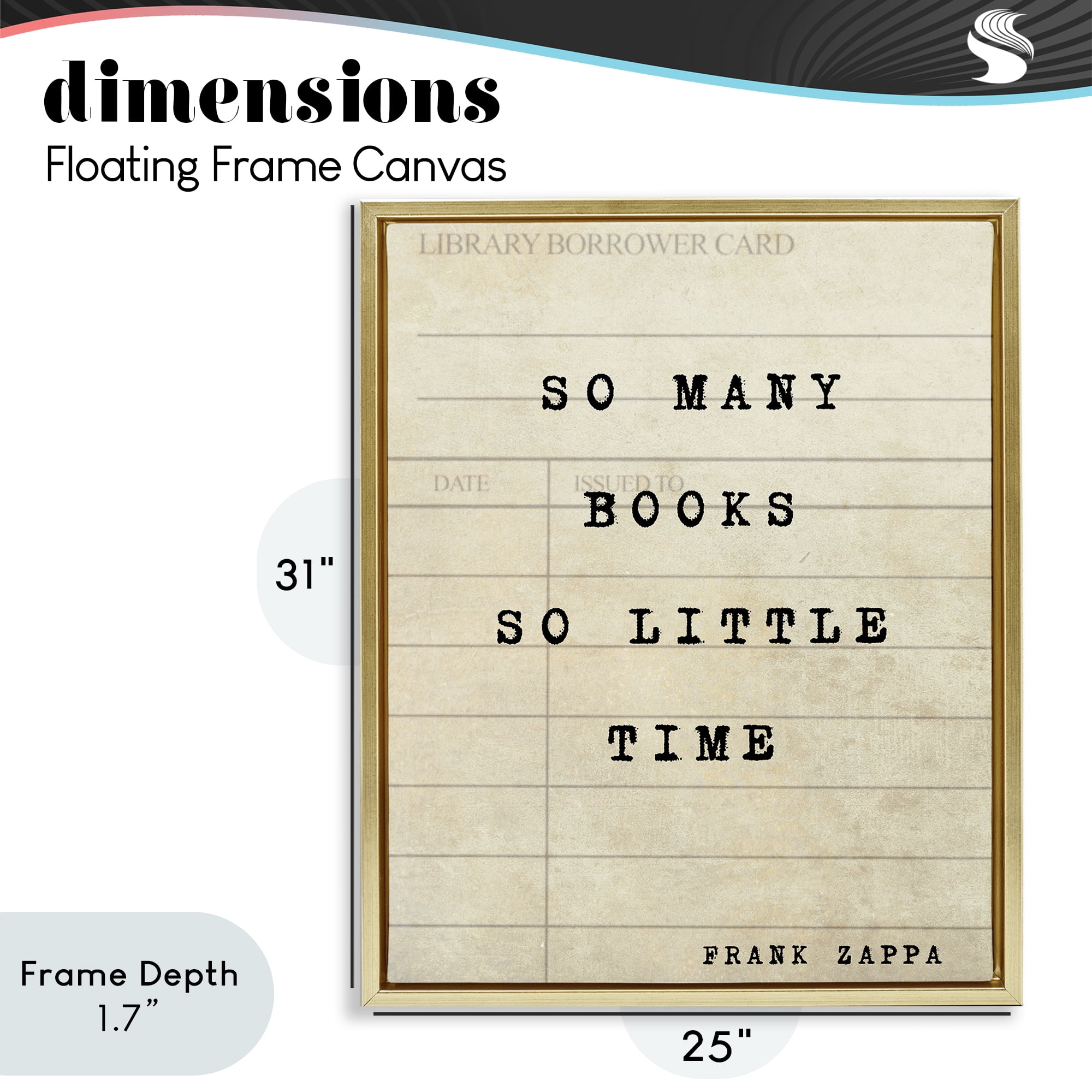 Stupell Industries Many Books & Little Time Gold Framed Floater Canvas Wall Art, design by Julia Frost