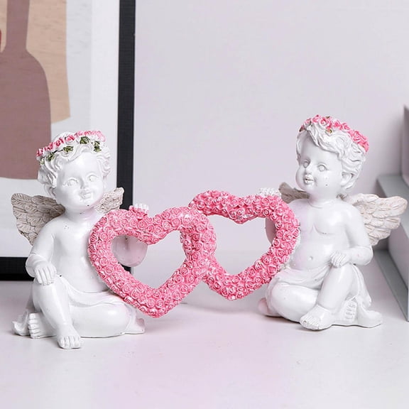 Cherubs Resin Statue Pair Holding Rose Wreath, Valentines Day Decoration and Memorial Gift, Cute Sculpture for Home and Tabletop Decor, Romantic Accent for Couples, by Ukhbccc