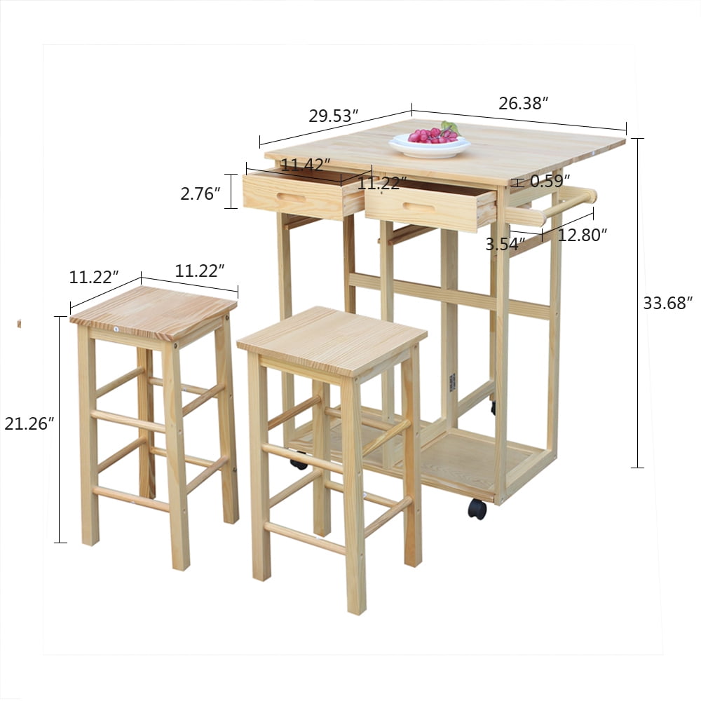 Lowestbest Kitchen Cabinet Restaurant Bar Tea Cart, Square Solid Wood Folding Dining Cart with 2 Free Stools, Natural Lowestbest Kitchen Cabinet Restaurant Bar Tea Cart, Square Solid Wood Folding Dining Cart with 2 Free Stools, Natural