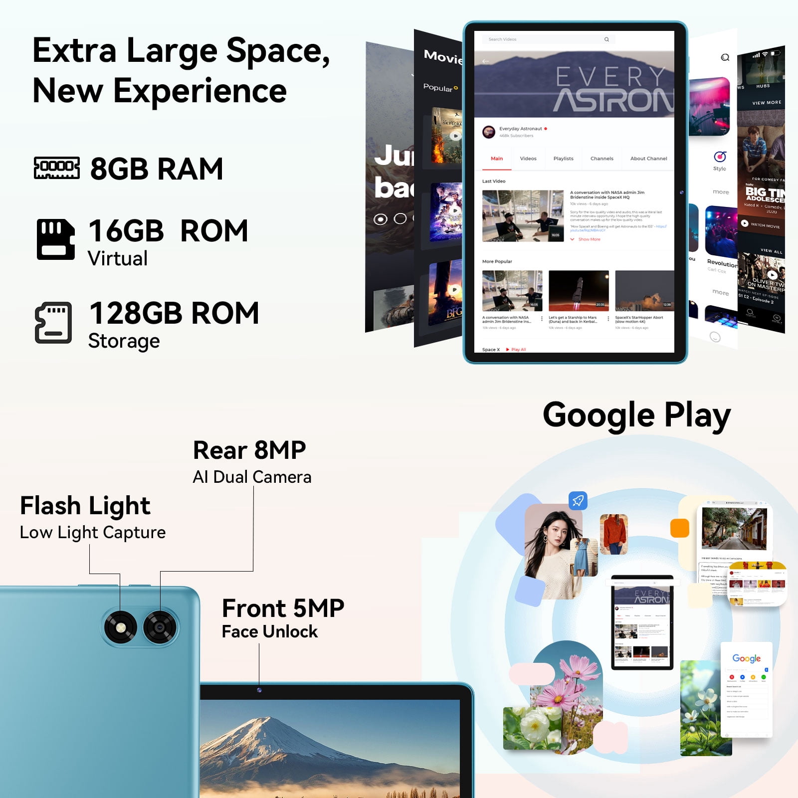 Android 15 Tablet, 11 inch 24GB RAM + 128GB ROM 1TB Expand, Octa-Core Tablet with GPS, 8000mAh, 1280x800 FHD Display, 5MP+8MP Dual Camera, WiFi, Bluetooth, GPS,Includes protective case