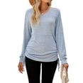 thumbnail image 2 of Female T Shirts Long Sleeve V Neck Basic Tee Casual Loose Fit Soft Fall Tops Outfits Light Blue XXL, 2 of 9