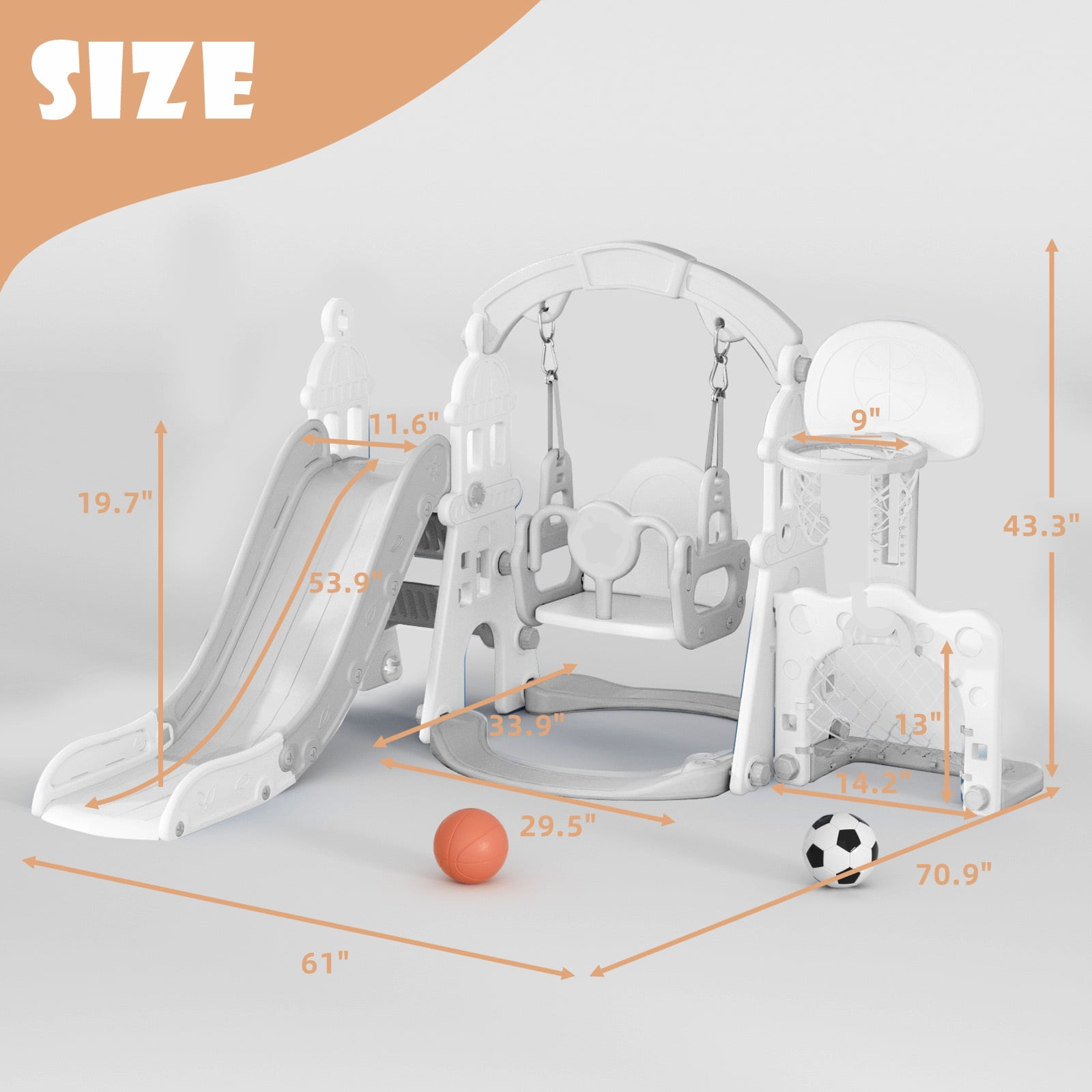 KORIMEFA 6-in-1 Kids Slide and Swing Set - Perfect for Toddlers 1-6 Years - Extra-Large Indoor and Outdoor Playground Includes Slide, Swing, Basketball Hoop, and Climber