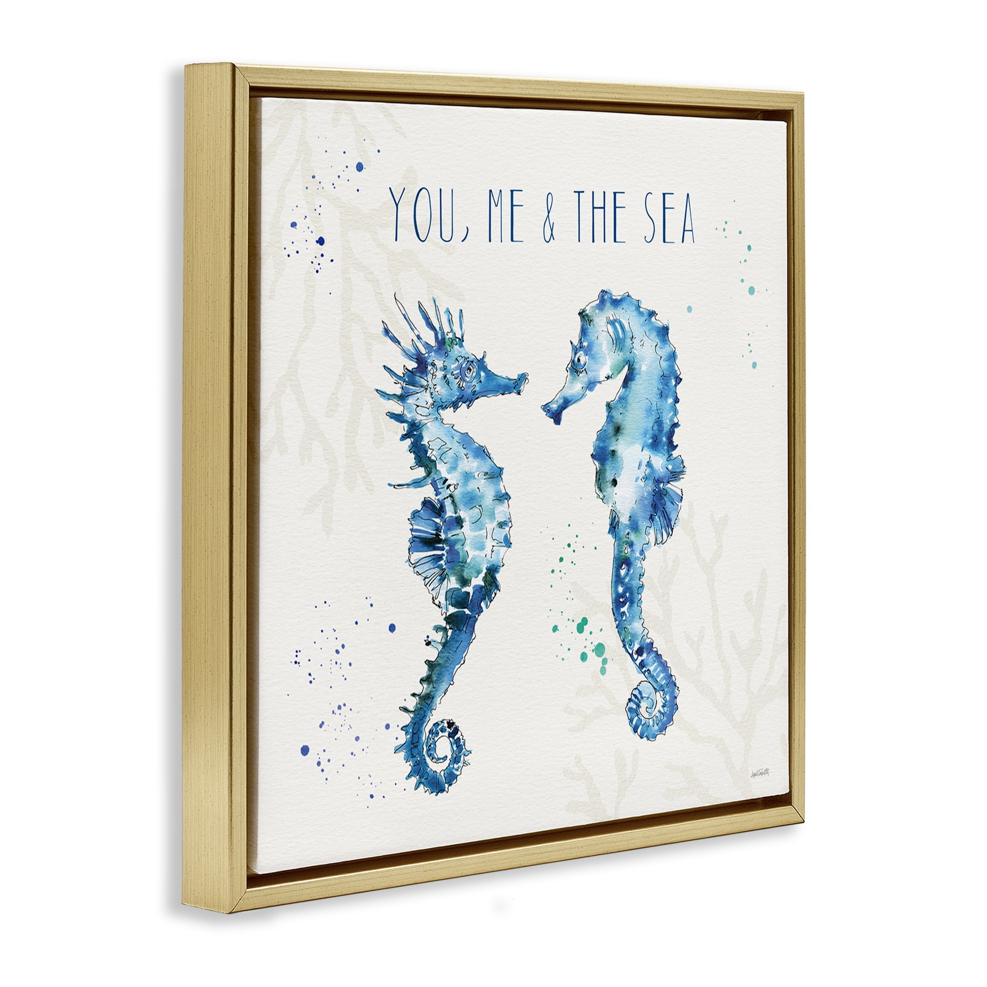 Stupell Industries You Me & Sea Quote Seahorse Nature Painting Gold Floater Framed Canvas Art Print Wall Art, 25 x 25