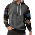 thumbnail image 2 of Men's Pullover Hoodie with Camouflage Print Raglan Sleeves Drawstring Hood and Kangaroo Pocket Casual Style Dark Gray L, 2 of 5