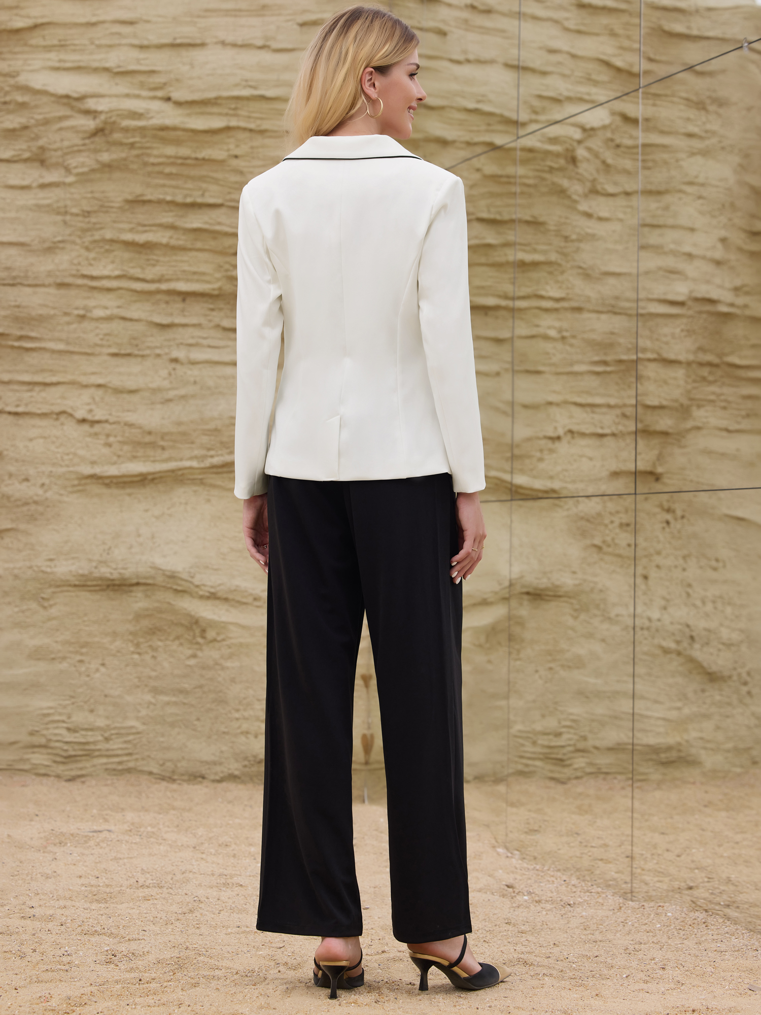 DARING DIVA Women's Double Breasted Blazer Business Suit Jacket M White