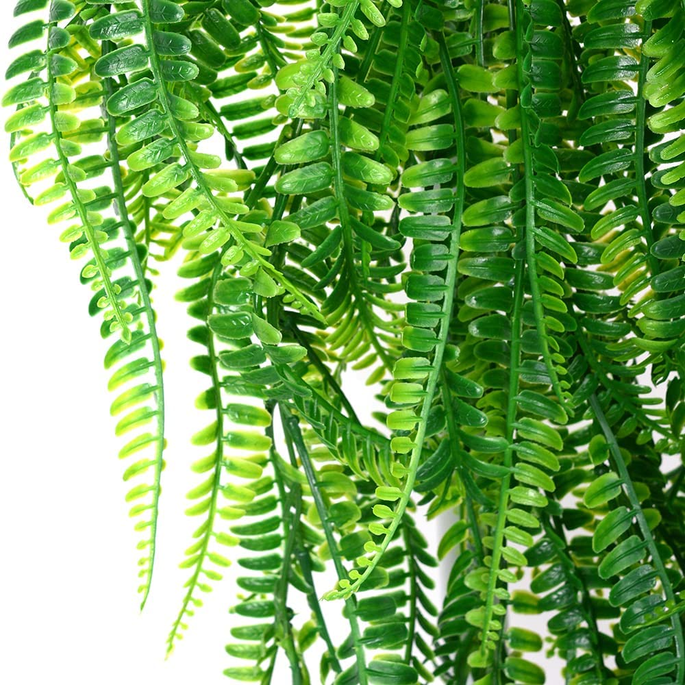 MAMOWEAR Boston Ferns Artificial Persian Rattan Fake Hanging Plant Faux Greenery Vine Outdoor UV Resistant Plastic Plants for Wall, Wedding Party Decor-4 pcs
