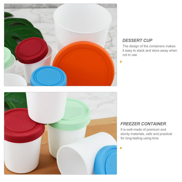 4pcs Ice Cream Freezer Storage Containers Round Dessert Cups Yogurt Holders, Size: 8X6.7CM