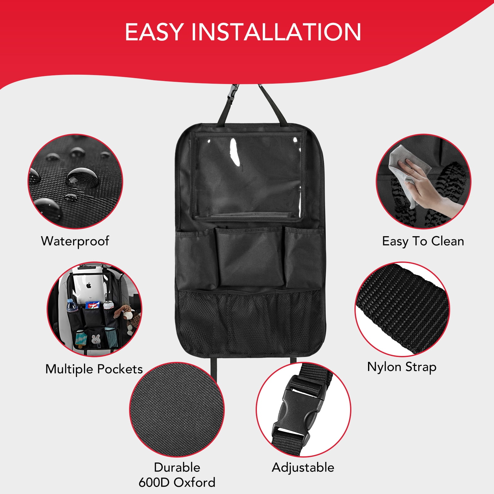 Rubbermaid 3-in-1 Car Backseat Organizer, Multi-pocket, convenient storage, travel accessory for Cars, Trucks, and SUVs