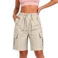 thumbnail image 3 of Bloomae Bermuda Shorts for Women Knee Length Casual Wide Leg Drawstring Elasitc High Waist Hiking Work Summer Cargo Shorts with Multi-Pockets, 3 of 8