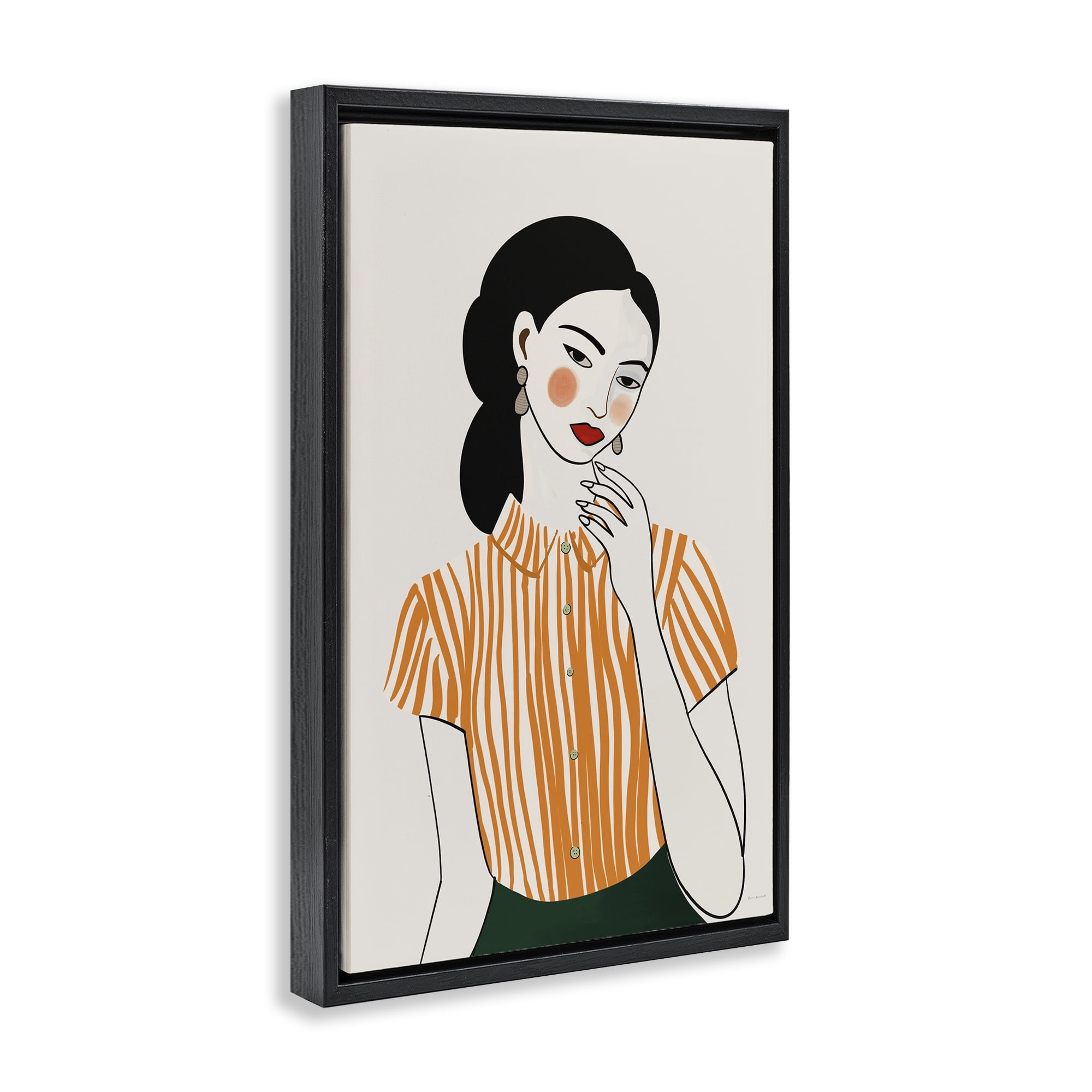 Stupell Industries Woman in Orange Blouse Black Framed Floater Canvas Wall Art, design by Omar Escalante