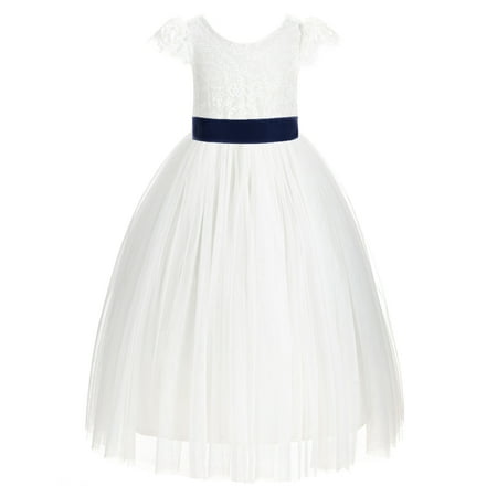 

Ivory Lace V-Back Cap Sleeves Flower Girl Dress Special Occasions 622T