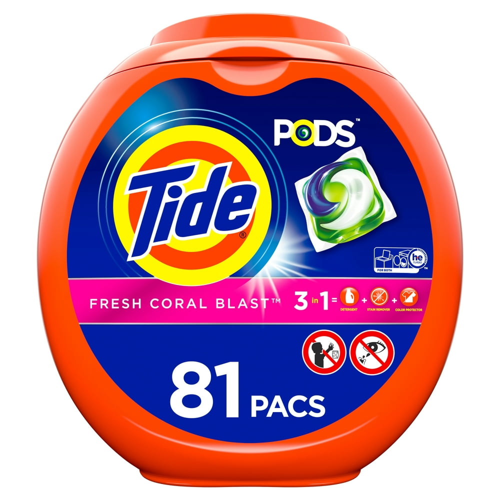 Tide PODS Liquid Laundry Detergent Pacs, Fresh Coral Blast, 81 count