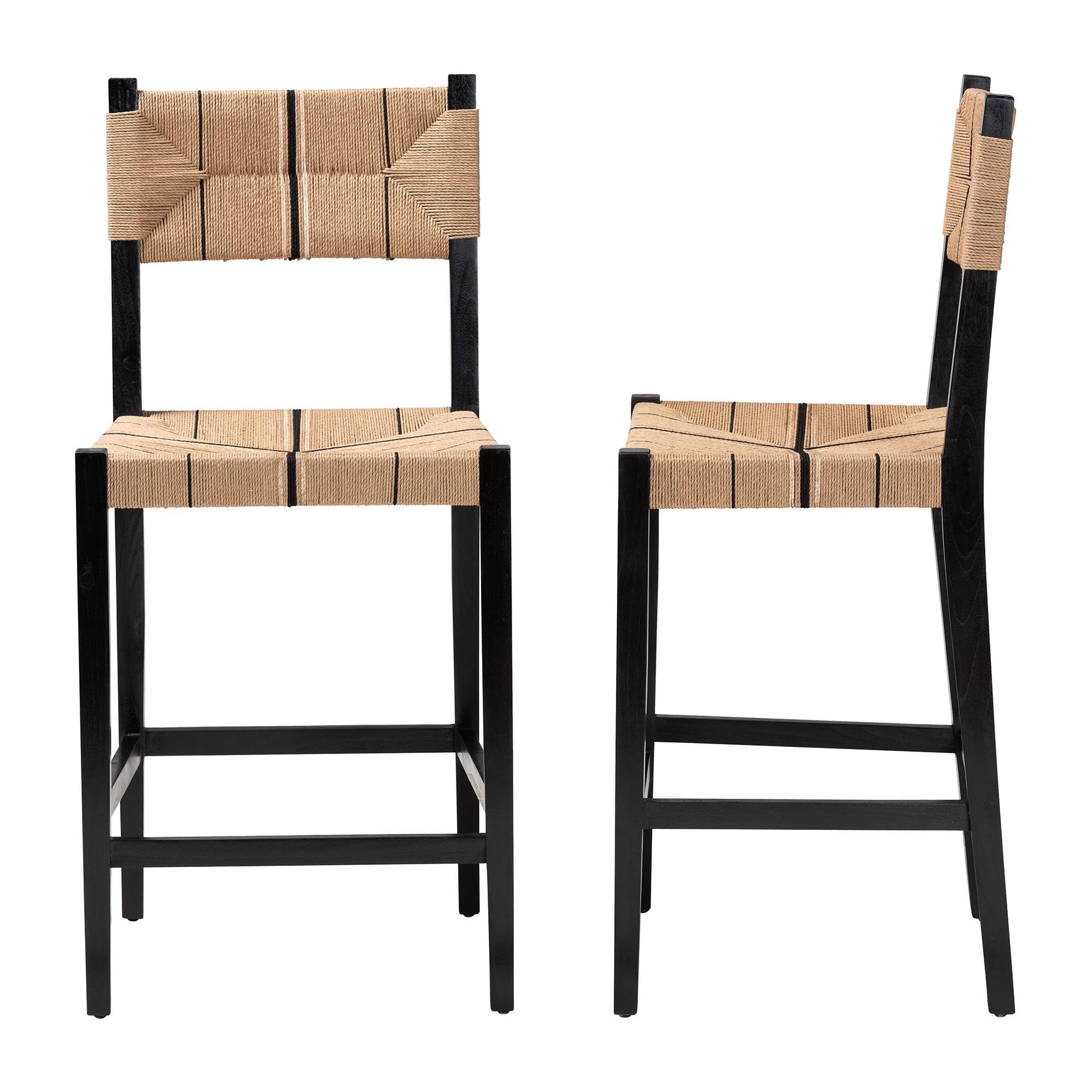 bali & pari Prita Bohemian Paper Loom and Black Mahogany Wood 2-Piece Bar Stool Set