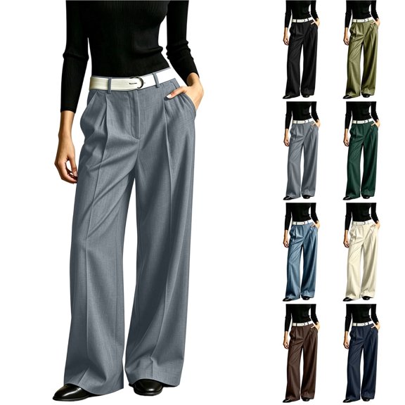 Smsaxvxz Womens Baggy Fashion Dress Pants Lightweight Pleated Wide Leg Pants Casual Loose Trousers Gray M