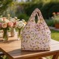 thumbnail image 4 of Bomd Reusable Shrink Grocery Bags, Colorful Flower Pattern Shopping Tote Bag, Portable Eco Handbag Multifunctional Storage Bag for Groceries Travel Beach Outdoor Daily Use Pink, 4 of 6