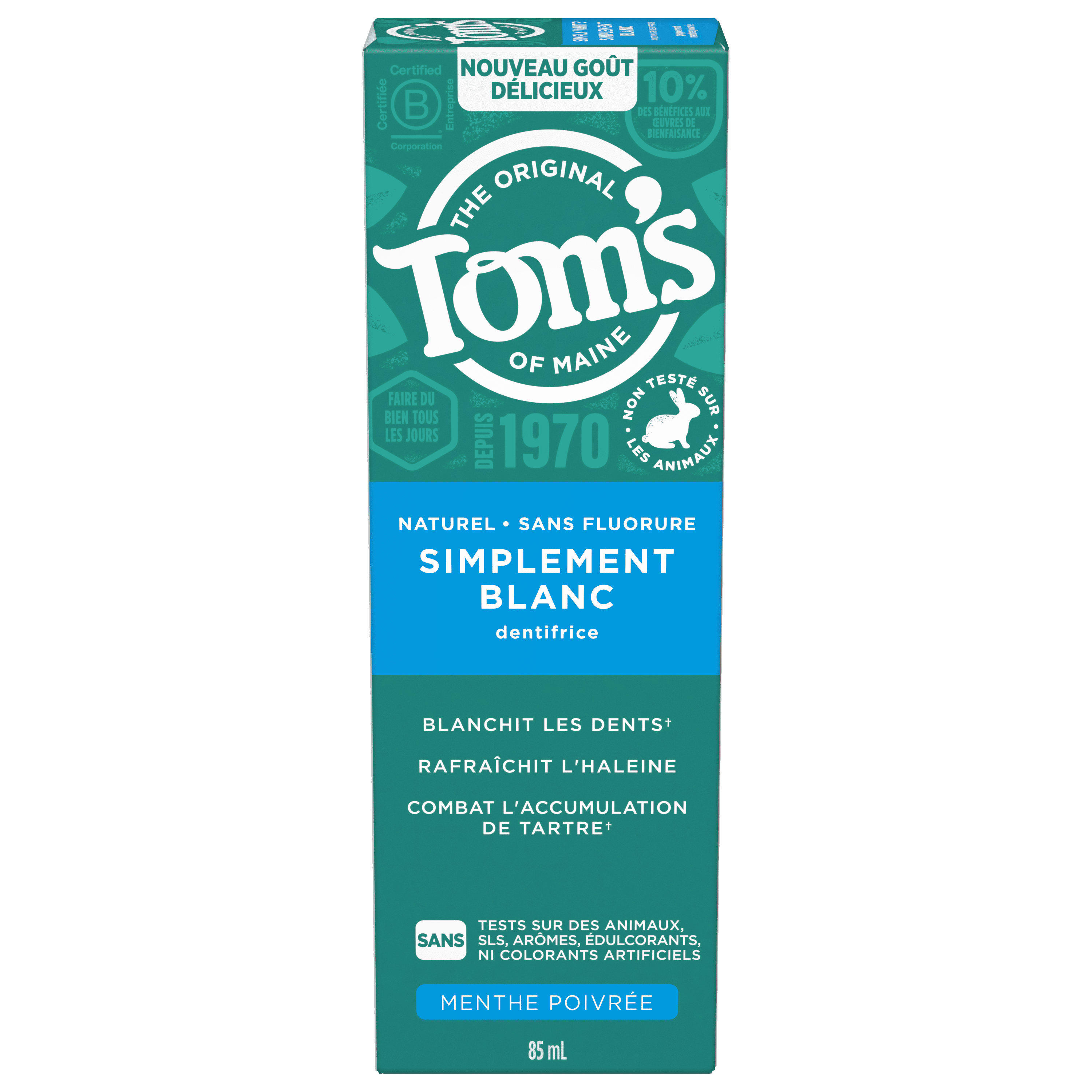 Tom’s of Maine Simply White Fluoride Free Toothpaste, Peppermint, 85mL