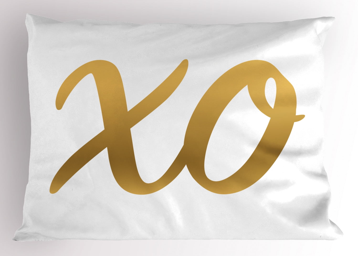 Xo Pillow Sham Hugs and Kisses Valentine Days Inspired Background Vintage Style Celebration Image, Decorative Standard Size Printed Pillowcase, 26 X 20 Inches, Gold and White, by Ambesonne