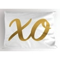 thumbnail image 1 of Xo Pillow Sham Hugs and Kisses Valentine Days Inspired Background Vintage Style Celebration Image, Decorative Standard Size Printed Pillowcase, 26 X 20 Inches, Gold and White, by Ambesonne, 1 of 2