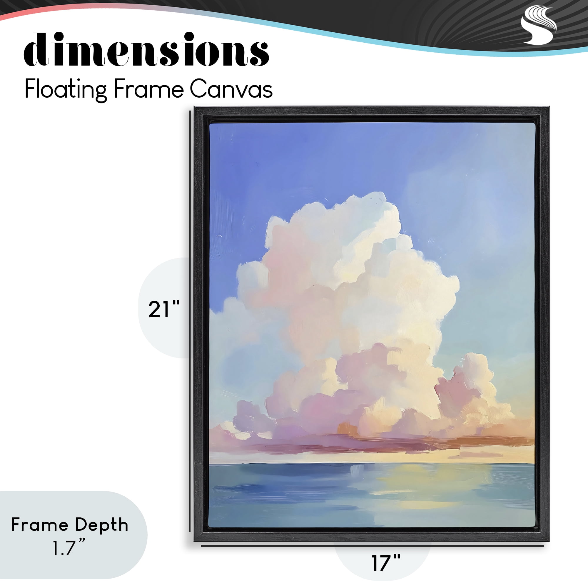 Stupell Industries Dreamy Pastel Clouds over Sea Black Framed Floater Canvas Wall Art, design by The Prints Vibe