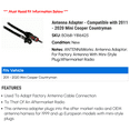 thumbnail image 2 of Antenna Adapter - Compatible with 2011 - 2020 Mini Cooper Countryman 2012 2013 2014 2015 2016 2017 2018 2019, 2 of 2
